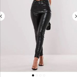Missguided petite black faux leather croc pants